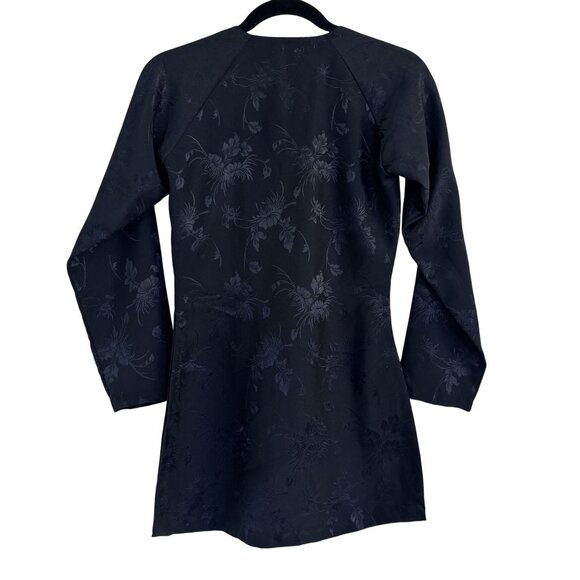 Vietnamese Black Womens Floral Long Sleeve V-Neck Tunic Frog Closure Jacket S - Picture 2 of 5